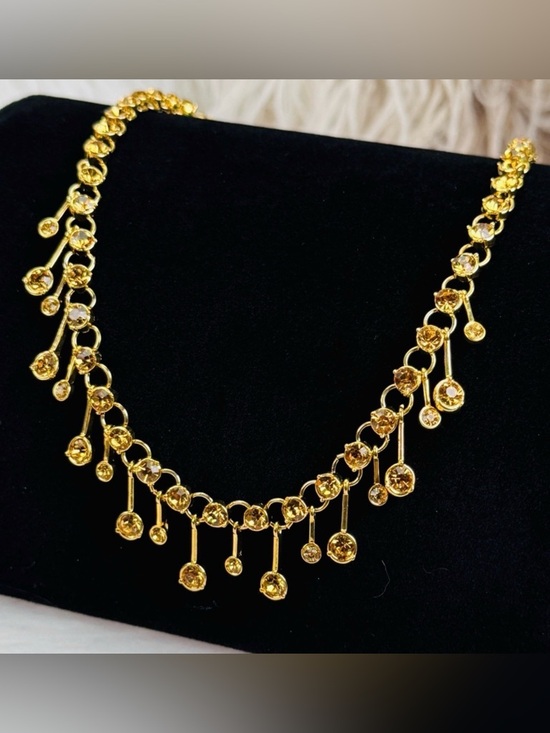 Gorgeous goldtone amber colored bling statement necklace
